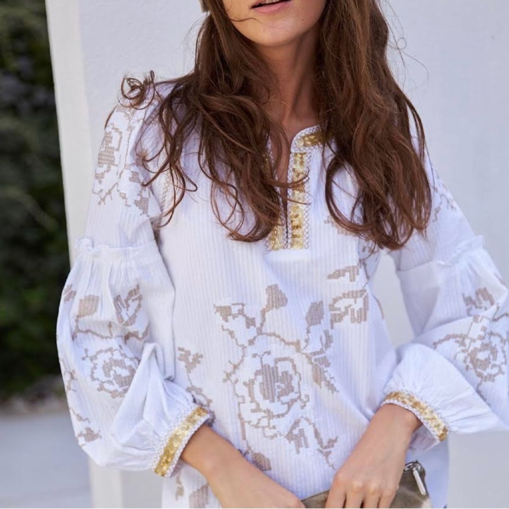 Rose And Rose Sequin Peasant Top